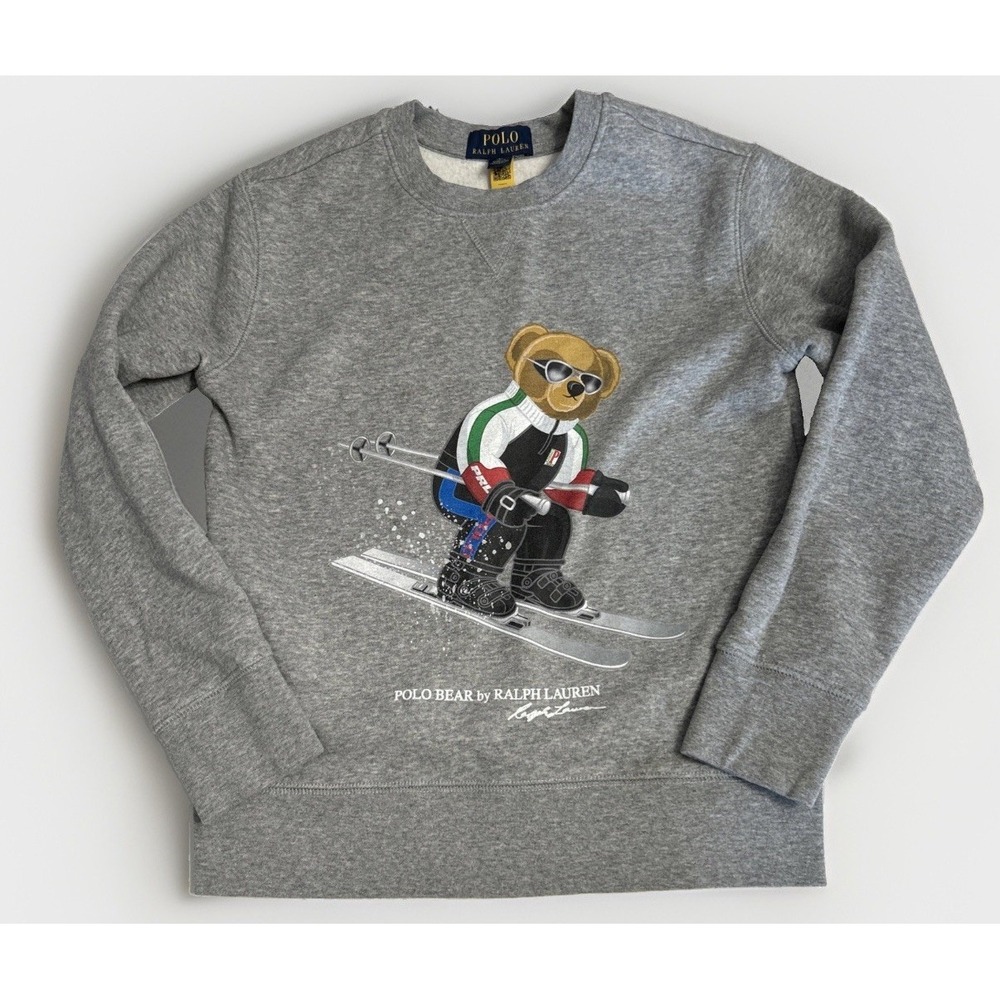 Boys Girls Polo Ralph Lauren Ski Bear Crewneck SweatShirt Sz 8 Clean